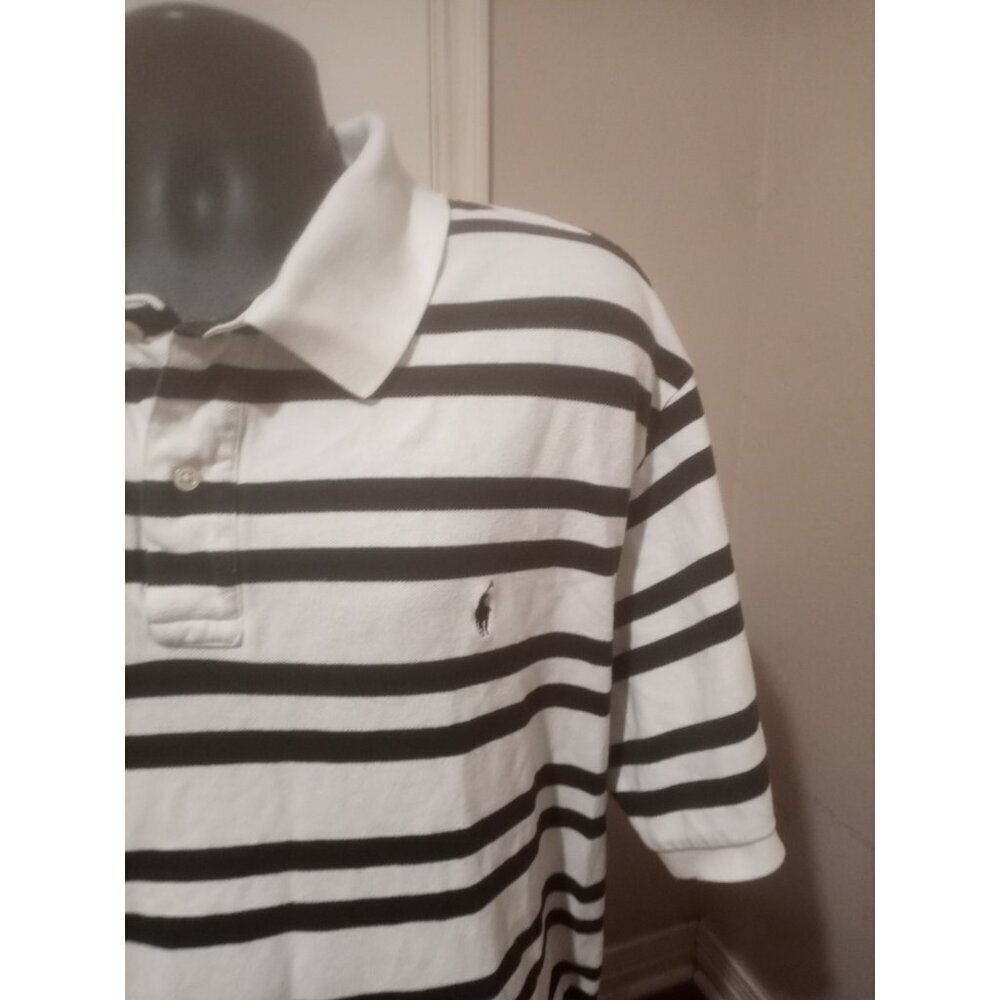 Ralph Lauren Polo Shirt Mens 3XB Big Black White Stripe Pony Logo Short Sleeve - Picture 7 of 13